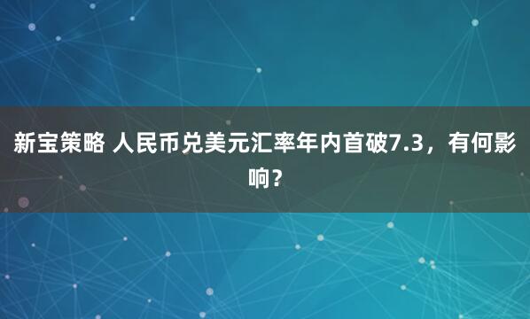 新宝策略 人民币兑美元汇率年内首破7.3，有何影响？